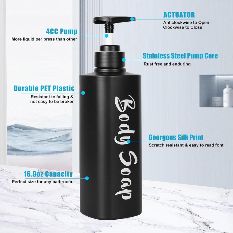AUMIO 16.9oz Bathroom Soap Dispenser Set, Refillable Shampoo and Conditioner Bottles, Empty Bottles with Pump for Shampoo, Conditioner, or Body Wash, Matte Black Shower Dispensers, Set of 3 - Image 2